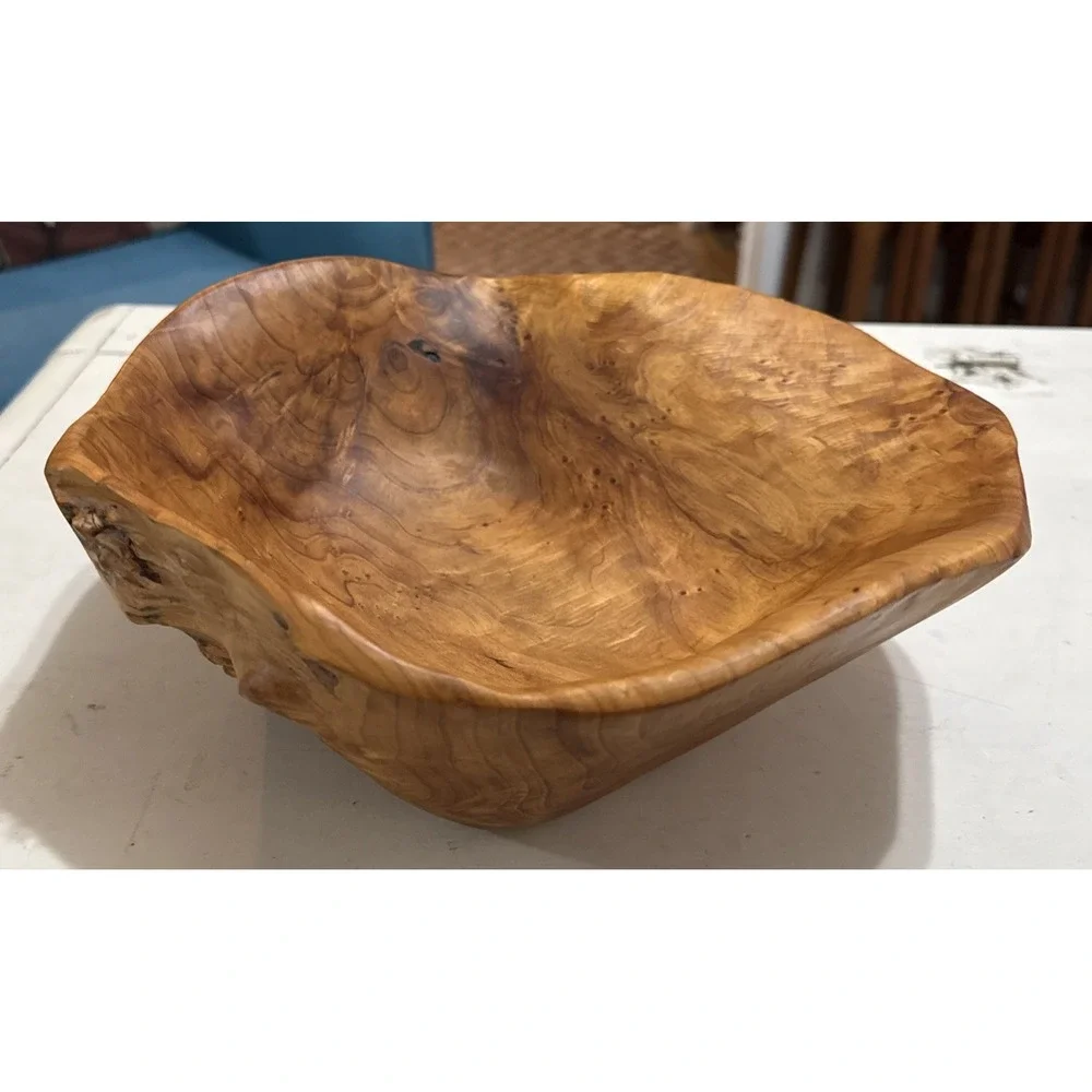 Vintage hand carved Teak wood Decorative Bowl Natural Wood Dough Bowl